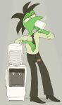  accidental_exposure anthro bob_vorsh_(jack) clothing container cup dinosaur genitals hi_res jack_(webcomic) male penis poking_out reptile scalie solo suit unaware vompossum wardrobe_malfunction water_cooler 