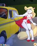  animaniacs anthro breasts clothed clothing commercial_vehicle dress duo female furboz genitals hi_res high_heels julie_bruin mammal minerva_mink mink motion_blur mustelid musteline nipples no_underwear public_transportation pussy taxicab tiny_toon_adventures torn_clothing torn_dress true_musteline ursid vehicle vehicle_for_hire warner_brothers 