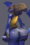  2:3 3_fingers annoyed anthro big_butt breasts butt cross-popping_vein female fingers hand_on_butt hi_res hopping4 looking_at_viewer lucario nintendo pok&eacute;mon pok&eacute;mon_(species) rear_view solo video_games 