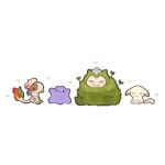  ditto flower flower_on_head heart moss mosslax paint paint_on_body paint_on_hands peakychu pikachu pokemon pokemon_(creature) pokemon_focus pokemon_pokopia sitting slime_(creature) smeargle smearguru snorlax spicymochi white_background 