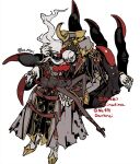  1boy 1girl ballet_slippers black_flower black_rose black_sclera black_wings blonde_hair blue_eyes colored_eyelashes colored_sclera colored_skin commentary_request dark_skin darkrai flower giratina gloves grey_skin hair_over_one_eye harurie hat highres humanization jacket knee_up long_hair military_hat military_jacket military_uniform pantyhose pokemon red_eyes red_ribbon ribbon rose single_sidelock sitting torn_clothes wavy_hair white_gloves white_hair wings 