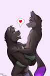  2:3 absurd_res anthro canid canine clothing embrace felid fox hi_res holding_character hug love male male/male mammal neon_panther panthera rufusinuzuka slinx_(character) solo underwear 