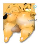  2021 ? absurd_res anus backsack balls bedroom_eyes big_balls big_butt bodily_fluids butt butt_focus curvy_figure digital_media_(artwork) domestic_cat felid feline felis fur garfield_(series) garfield_the_cat genitals girly hair hi_res huge_butt looking_at_viewer looking_back lying male mammal narrowed_eyes nude on_front orange_body orange_fur overweight pawpads paws presenting presenting_hindquarters rear_view seductive simple_background sleepyinu slightly_chubby solo sound_effects steam sweat sweatdrop sweaty_butt text thick_thighs voluptuous wide_hips 