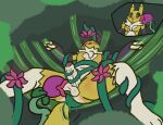  anal balls bandai_namco blush bound breasts butt dazed digimon digimon_(species) featureless_breasts flower genitals gynomorph hi_res hypnosis intersex lying mind_control nude on_back penis plant renamon spores spread_legs spreading tail trapknight vines 