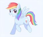  2020 absurd_res blue_body blue_feathers blue_wings cutie_mark equid equine feathered_wings feathers female feral friendship_is_magic ginmaruxx hair hasbro hi_res hooves mammal multicolored_hair my_little_pony pegasus purple_eyes quadruped rainbow_dash_(mlp) rainbow_hair side_view simple_background solo wings 