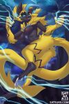  2021 2:3 5_fingers anthro anus areola blue_pawpads breasts butt claws digital_media_(artwork) electricity female finger_claws fingers genitals hi_res legendary_pok&eacute;mon nintendo nipples nude open_mouth pawpads pok&eacute;mon pok&eacute;mon_(species) pussy satsukii solo text toe_claws url video_games zeraora 