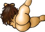  anthro big_butt brown_body brown_fur brown_hair butt felid feline fur hair hi_res long_hair lying male mammal mementomoriye moriye_(mementomoriye) on_side one_leg_up raised_leg simple_background solo tailless thick_thighs white_background 