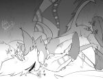 all_fours anal anal_penetration angel_dust anthro anthro_on_anthro anthro_penetrated anthro_penetrating anthro_penetrating_anthro arachnid arm_grab arthropod ass_up back_wings bite black_sclera black_text bodily_fluids bottomwear bottomwear_down bow_tie cheek_tuft clothed clothing collar demon dominant duo english_text erection eye_roll eyebrows facial_tuft felid feline fingers from_behind_position fur genital_fluids genitals glans greyscale growling hazbin_hotel head_grab heart_eyes heart_symbol hellaverse hellcat humanoid_genitalia humanoid_penis husk_(hazbin_hotel) interspecies makeup male male/male male_anthro male_penetrated male_penetrating male_penetrating_male mammal membrane_(anatomy) membranous_wings moan monochrome motion_lines mounting neck_bite nude nude_anthro nude_male pants pants_down partially_clothed partially_clothed_anthro partially_clothed_male penetration penile penile_penetration penis penis_in_ass pillow pinned pointy_ears potatonebula precum precum_string prick_ears rough_sex running_makeup sex side_view signature sound_effects spider striped_genitalia striped_penis stripes submissive tail tears text thrusting tuft wings