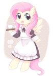  2020 blue_eyes blush clothed clothing dress equid equine feathered_wings feathers female feral fluttershy_(mlp) friendship_is_magic front_view ginmaruxx hair hasbro hi_res holding_object long_hair maid_uniform mammal my_little_pony open_mouth pegasus pink_hair quadruped solo uniform wings yellow_body yellow_feathers yellow_wings 