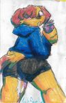 after_masturbation after_orgasm alex_(yoshreveluv) anthro beverage beverage_can big_butt blush bodily_fluids butt canid canine canis clothed clothing cum cum_in_ass cum_in_mouth cum_inside cum_on_leg domestic_dog drinking fur genital_fluids hair hoodie looking_at_viewer male mammal marker_(artwork) mixed_media pen_(artwork) red_body red_fur shaded shy soda solo tail thick_thighs topwear traditional_media_(artwork) underwear wide_hips yellow_body yellow_fur yoshreveluv
