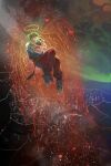 1boy alien angel_wings beard beard_stubble casual facial_hair galaxy highres hug i_solation in_orbit messy_hair project_hail_mary rocky_(project_hail_mary) ryland_grace space stubble wings 
