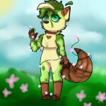  1:1 absurd_res anthro canid canine canis cute_expression cute_eyes digital_drawing_(artwork) digital_media_(artwork) female hi_res hybrid mammal nature nature_background original_character_do_not_steal original_characters procyonid raccoon samiithedarki solo wolf 