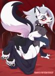  2021 5_toes anthro big_butt blush breasts butt canid canid_demon daigaijin demon feet female hellhound helluva_boss hi_res looking_at_viewer looking_back loona_(helluva_boss) mammal soles solo toes 