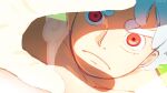 1boy chaeri_art close-up closed_mouth collarbone english_commentary from_above gear_fifth highres looking_up male_focus monkey_d._luffy one_piece open_hand red_eyes scar scar_on_cheek scar_on_face short_hair solo sunlight transformation upper_body white_hair 