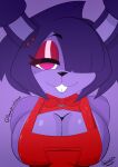  2021 accessory animatronic anthro big_breasts bonnie_(cally3d) bonnie_(fnaf) bow_tie breasts clothed clothing desesperadoleon female five_nights_at_freddy&#039;s hair hair_accessory hairpin hi_res lagomorph leporid long_ears machine mammal pink_eyes purple_body purple_hair rabbit robot solo video_games 