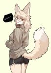  2021 anthro blep breasts butt canid canine clothing cute_fangs digital_media_(artwork) dipstick_tail eyebrow_through_hair eyebrows eyelashes female fox fur hair hi_res inner_ear_fluff kemono korean_text looking_at_viewer mammal markings orange_eyes pgm300 shaded solo speech_bubble sweater tail_markings tan_body tan_fur text tongue tongue_out topwear translucent translucent_hair tuft white_body white_fur 