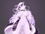  &lt;3 4:3 anthro biped black_body black_fur black_nose breasts caffeinatedsins canid canine countershade_torso countershading electricity female fur genitals hair hi_res long_hair mammal navel nipples nude pussy solo white_body white_fur 