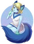  animal_crossing anthro blonde_hair blue_body blue_eyes clothing dress female hair hi_res ione_(animal_crossing) looking_at_viewer mammal neonway nintendo rodent sciurid solo space star tree_squirrel video_games watermark 