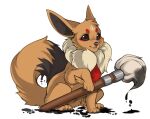  2021 ambiguous_gender brown_body brown_fur brush claws eevee feral fur hi_res holding_brush holding_object holding_paintbrush ink markings mocha-wing nintendo paintbrush pawpads paws pok&eacute;mon pok&eacute;mon_(species) quadruped red_markings simple_background sitting solo toe_claws video_games white_background 
