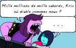  absurd_res angry anthro biped clothed clothing deltarune dialogue digital_media_(artwork) duo eyes_closed female french_text hair hair_over_eyes hi_res human humor kris_(deltarune) kris_where_are_we long_hair male mammal meme name_in_dialogue narrowed_eyes open_mouth purple_body purple_clothing purple_hair purple_shirt purple_skin purple_topwear reptile scalie shirt short_hair simple_background susie_(deltarune) teeth text the_adventures_of_tintin thomi1513 topwear undertale_(series) video_games yelling 