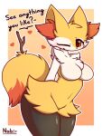  &lt;3 2021 absurd_res anthro belly biped black_body black_fur black_nose blonde_hair blush blush_lines braixen breasts cheek_tuft chest_tuft dialogue digital_media_(artwork) dipstick_tail facial_tuft featureless_breasts female fluffy fluffy_chest fluffy_tail front_view fur glistening glistening_body glistening_breasts glistening_eyes glistening_fur glistening_hair glistening_legs glistening_skin hair head_tuft hi_res inner_ear_fluff looking_at_viewer mammal markings nabi_(artist) navel nintendo nude open_mouth orange_inner_ear_fluff orange_tail pok&eacute;mon pok&eacute;mon_(species) presenting presenting_breasts red_eyes shaded shoulder_tuft simple_background smile solo standing stick tail_markings thick_thighs tuft two_tone_tail video_games white_background white_body white_fur yellow_belly yellow_body yellow_ears yellow_fur 