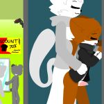  1:1 anthro bodily_fluids brown_body brown_fur cum cum_while_penetrated dcat07 domestic_cat dressing_room_(disambiguation) drooling duo enjoying felid feline felis fur genital_fluids hi_res humanoid male male/male mammal moan penetration public saliva sex shopping_mall size_difference white_body white_fur 