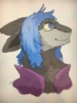  3:4 absurd_res blue_eyes blue_hair clothed clothing fur grey_body grey_fur hair hi_res looking_up male mars_(marsthesergal) marsthesergal painting_(artwork) profile_icon profile_picture sergal solo traditional_media_(artwork) watercolor_(artwork) 