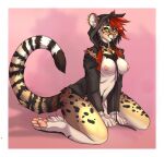  anthro areola biped bottomless breasts cheetah clothed clothing collar ear_piercing ear_ring eyebrow_piercing facial_piercing felid feline female fur hair hi_res kneeling leash looking_at_viewer mammal mocha-wing nipples nose_piercing nose_ring partially_clothed pawpads paws piercing red_hair ryu_(rukaisho) septum_piercing simple_background solo white_body white_fur yellow_eyes 