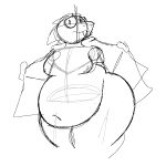  1:1 aliasing alphys anthro belly big_belly breasts buckteeth clothed clothing coat deep_navel eyewear female front_view glasses greyscale huge_hips huge_thighs inviting lab_coat lizard looking_at_viewer love_handles medium_breasts monochrome mostly_nude navel nipples non-mammal_breasts non-mammal_nipples obese obese_anthro obese_female open_clothing open_coat open_topwear overweight overweight_anthro overweight_female portrait potatochip_(artist) reptile scalie simple_background sketch solo teeth thick_thighs three-quarter_portrait topwear undertale_(series) wavy_mouth wide_hips 