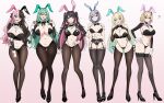  aizawa_ema alternate_costume animal_ears bikini black_shoes breasts conana_716 highres kaga_nazuna kaga_sumire kurumi_noah large_breasts micro_bikini playboy_bunny rabbit_ears rabbit_tail reverse_bunnysuit reverse_outfit shoes swimsuit tachibana_hinano tail thighhighs virtual_youtuber vspo! yakumo_beni 