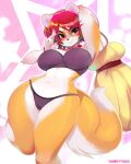  anthro blush bra brown_body brown_fur camel_toe canid canine canis clothed clothing collar domestic_dog ear_piercing female fur hair hi_res mammal missy_(tsampikos) panties piercing red_eyes red_hair solo thick_thighs tsampikos underwear white_body white_fur wide_hips 
