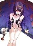 1girl cup eyeshadow fate/grand_order fate_(series) from_above gourd holding holding_gourd horns japanese_clothes kimono makeup oni open_clothes open_kimono open_mouth petite purple_hair purple_kimono red_eyeshadow revealing_clothes robo8 sakazuki short_hair shuten_douji_(fate) shuten_douji_(first_ascension)_(fate) sitting skin-covered_horns smile solo thick_eyebrows wakamezake 