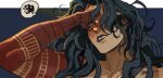  1girl absolute_dc absolute_wonder_woman amazon_warrior arm_wrap black_hair blue_eyes blush commentary dc_comics english_commentary highres long_hair marceline2174 muscular muscular_female red_tattoo sweat tattoo tattoo_sleeve wonder_woman wonder_woman_(absolute_dc) wonder_woman_(series) 