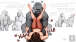 absurd_res ambiguous_penetration ape bestiality breasts brown_hair cross-popping_vein dialogue duo duo_focus english_text faceless_character faceless_female faceless_human feet female feral from_front_position gorilla grey_body group hair haplorhine heart_symbol hearts_around_head hi_res human interspecies licking looking_at_another looking_at_partner looking_away lupaningyo lying male male/female mammal muscular muscular_male nipples nude on_back penetration primate qr_code sex signature simple_background smirking_at_another sound_effects text toes tongue tongue_out white_background