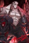  1boy abs animal_ears arknights artist_name bara black_gloves black_helmet building bulge character_name closed_mouth cross_scar erection erection_under_clothes furry furry_male gloves helmet highres holding holding_unworn_helmet looking_at_viewer lygarus male_focus mountain_(arknights) mountain_(hardcore_rider)_(arknights) multiple_scars muscular muscular_male navel night nipples pectorals scar scar_across_eye scar_on_cheek scar_on_chest scar_on_face scar_on_stomach tail tiger_boy tiger_ears tiger_stripes tiger_tail unworn_headwear unworn_helmet 
