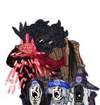  1girl absurdres ai-generated_art_(topic) ash_baby_(meme) asymmetrical_horns black_capelet black_gloves black_hood capelet chun_grandfa colored_skin commentary_request dark-skinned_female dark_skin dress elden_ring elden_ring_nightreign flower_wreath gloves hands_up hat head_wreath highres horns korean_commentary long_hair meme mohg_lord_of_blood multiple_horns nun open_mouth recluse_(elden_ring) revenant_(elden_ring) robe salt_bae_(meme) simple_background sunglasses undertaker_(elden_ring) veil white_background witch_hat 
