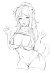  1girl absurdres animal_ears artist_name bikini bracelet breasts character_request choker clothes_lift collarbone commentary copyright_request dog_ears dog_girl dog_tail english_commentary glasses headphones heart heart_in_eye high_ponytail highres jewelry large_breasts long_hair looking_at_viewer meekohopanes monochrome navel ponytail shirt_lift side-tie_bikini_bottom simple_background sketch solo swimsuit symbol_in_eye tail tank_top thick_thighs thighhighs thighs tongue tongue_out white_background 