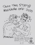  2boys angry cheekbones commentary dio_brando facial_hair jojo_no_kimyou_na_bouken jonathan_joestar male_focus multiple_boys mustache phantom_blood sketch sweat tmblyeet topless_male 