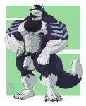  2019 4_toes 5_fingers anthro balls beard big_balls big_muscles big_penis black_claws black_glans black_hair black_nipples black_pawpads black_sclera body_hair canid canine canis chest_hair claws domestic_dog facial_hair feet fingers flaccid foreskin genitals glans green_eyes grin hair hairy hand_on_hip hi_res huge_muscles humanoid_genitalia humanoid_hands humanoid_penis husky male mammal muscular muscular_anthro muscular_male nipples nordic_sled_dog nude partially_retracted_foreskin pawpads penis pink_nose plantigrade pubes simple_background siriusdog smile solo spitz standing toes vein veiny_penis white_penis zekken 