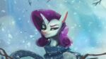  16:9 2018 blue_eyes cold equid equine female feral friendship_is_magic front_view hair hasbro hi_res hierozaki horn mammal my_little_pony outside purple_hair quadruped rarity_(mlp) scarf snow solo unicorn unicorn_horn white_body white_horn widescreen 