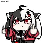  1girl :< animated animated_gif black_ribbon black_shirt censored censored_gesture closed_mouth collared_shirt double_middle_finger hair_ornament heart heart_hair_ornament jacket lacrimosa_(nte) looping_animation lowres middle_finger mosaic_censoring multicolored_hair neck_ribbon neverness_to_everness open_clothes open_jacket red_eyes red_jacket ribbon seseren shirt solo split-color_hair sticker_(medium) transparent_background white_hair white_shirt 