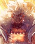  1boy abs alternate_form commentary gear_fifth hat looking_at_viewer male_focus monkey_d._luffy one_piece pink_eyes scar scar_on_face short_hair smile solo straw_hat taku_(aywakutakuay) thick_eyebrows white_hair 