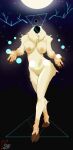  absurd_res anthro breasts cervid female hi_res light looking_at_viewer mammal moon moonlight neon_lights night orbs pinup pose raised_arm riddleheart scp-4971 scp_foundation simple_background solo star white_body 