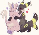 2024 4_fingers ambiguous/ambiguous ambiguous_anthro ambiguous_gender anthro arm_markings arms_around_partner bent_legs black_body black_fur black_paws blush blush_lines butt butt_heart chromatic_aberration closed_smile digital_media_(artwork) digitigrade dipstick_tail duo ear_markings eeveelution espeon eyelashes eyes_closed feet fingers forked_tail fur generation_2_pokemon hair hand_on_back hand_on_cheek handpaw head_tuft heart_symbol hi_res hindpaw holding_face kneeling leg_markings love markings mouth_closed navel nintendo nude pawpads paws pink_body pink_butt pink_fur pink_hair pink_paws pokemon pokemon_(species) purple_inner_ear purple_pawpads red_eyes red_sclera ribs ring_(marking) short_snout shoulder_markings simple_background sitting skinny_ambiguous skinny_anthro small_waist smile smiling_at_another smiling_at_partner tail tail_markings tail_motion tailwag thick_thighs thigh_markings trans_(lore) tuft umbreon unusual_anatomy unusual_tail white_background wolfertinger