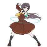  1girl black_shirt black_socks blush_stickers bowl brown_dress brown_shoes closed_mouth commentary_request dress floating_hair food fruit hair_ornament hasu_no_sora_school_uniform holding holding_food holding_fruit jellyfish_cut katsuragi_izumi kneehighs lemon lemon_slice loafers long_hair long_sleeves love_live! love_live!_hasu_no_sora_jogakuin_school_idol_club medium_dress neckerchief pleated_dress rice rice_bowl sailor_collar sailor_dress school_uniform shinanoya_(satanicad) shirt shoes slit_pupils smile socks solo triangle_hair_ornament undershirt virtual_youtuber white_sailor_collar winter_uniform yellow_eyes yellow_neckerchief 
