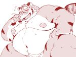  12beat13 2021 anthro barely_visible_genitalia barely_visible_penis belly blush cute_fangs eyes_closed eyewear felid genitals glasses humanoid_hands kemono male mammal moobs navel nipples obese obese_male overweight overweight_male pantherine penis simple_background solo tiger white_background 