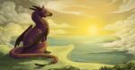  cliff dragon feral grass hi_res horomi_darknait male muddy_maestro plant rock scalie sea sitting solo sun sunset water western_dragon 