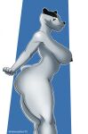  anthro badger bianca_(cherryfox73) big_breasts big_butt breasts butt cherryfox73 hi_res looking_at_viewer mammal mustelid musteline nude simple_background smile thick_thighs 