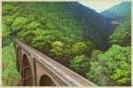  border bridge brown_border commentary_request day flower forest gunma_prefecture landscape mountain mugumo_24k nature no_humans original outdoors purple_flower ravine real_world_location revision scenery signature sky train tree 