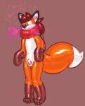  2021 4_toes a. anthro banderi biped black_nose bulge canid canine chastity_bulge chastity_device claws clothed clothing digital_drawing_(artwork) digital_media_(artwork) feet fox gas_tank glistening hi_res mammal null_bulge rubber solo tank toe_claws toes vehicle 